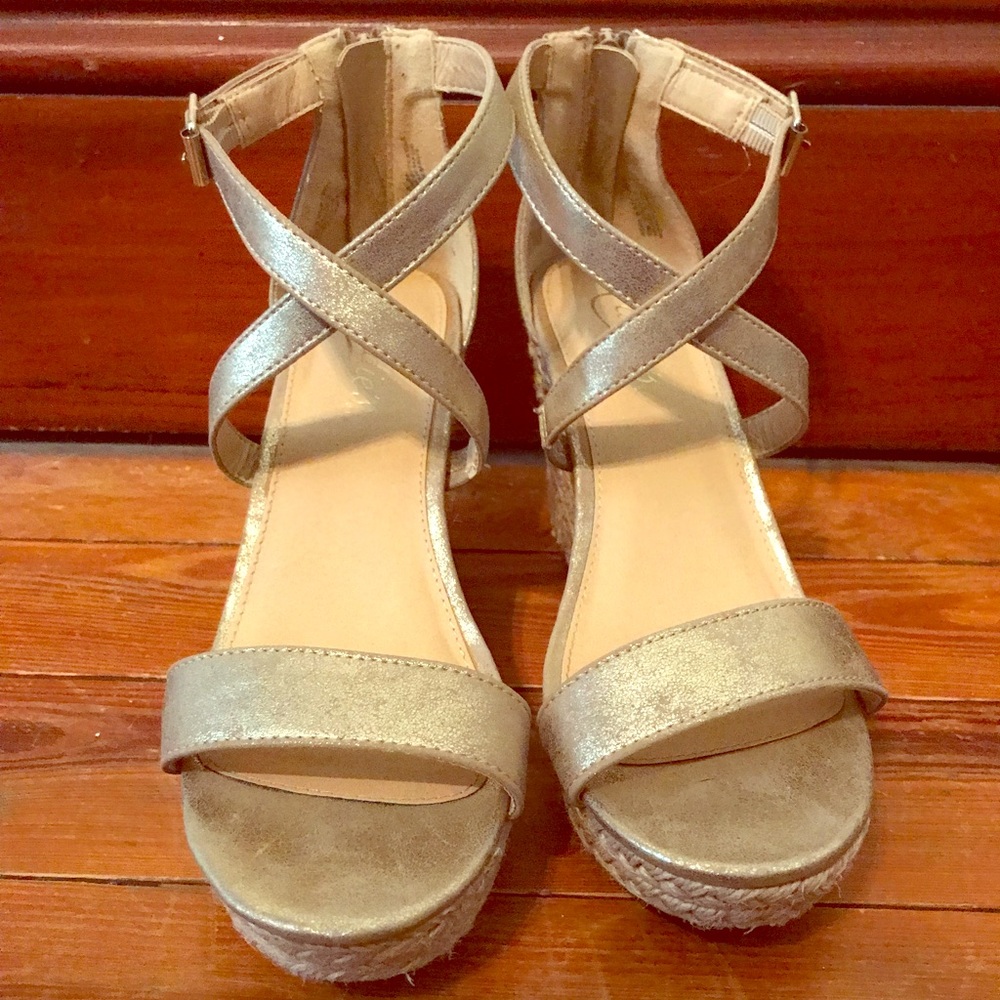 Gold Strappy Wedge Sandals